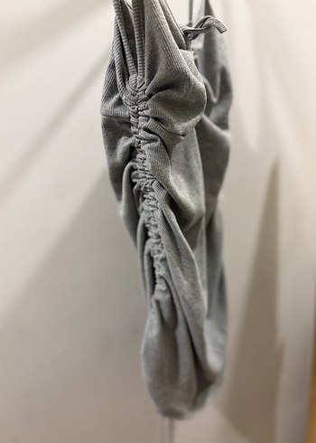 Gri Drapeli Keten Midi Elbise - Görsel 2