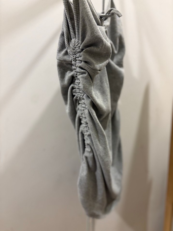 Gri Drapeli Keten Midi Elbise - Görsel 2