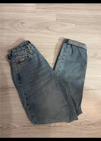 Gri Midi Boy Bol Kesim Kadın Kot Pantolon - Görsel 2