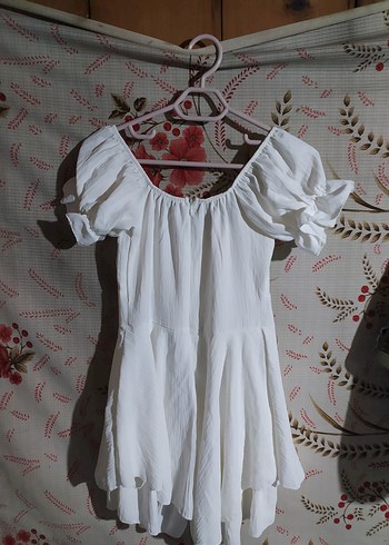 Beyaz Mini V Yaka Fırfırlı Keten Elbise şortlu - Görsel 3