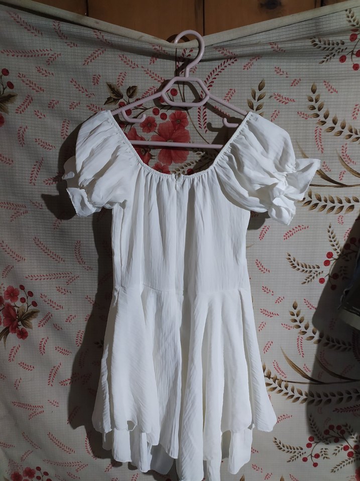 Beyaz Mini V Yaka Fırfırlı Keten Elbise şortlu - Görsel 3