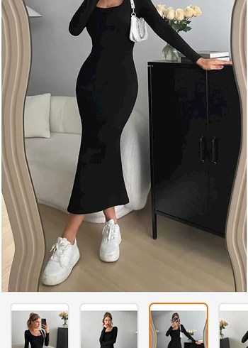 Siyah Uzun Kol Fitted Elbise - Görsel 3