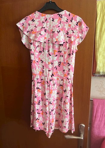 36 Beden pembe Renk Pembe Drapeli Mini Bohem Elbise