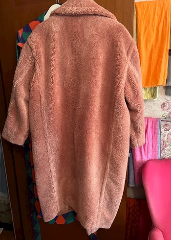 Pembe Midi Peluş Kadın Kaban - Görsel 4