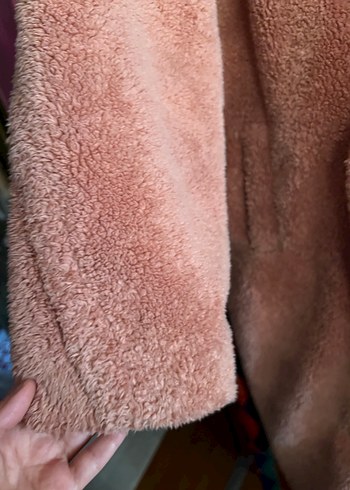 Pembe Midi Peluş Kadın Kaban - Görsel 3