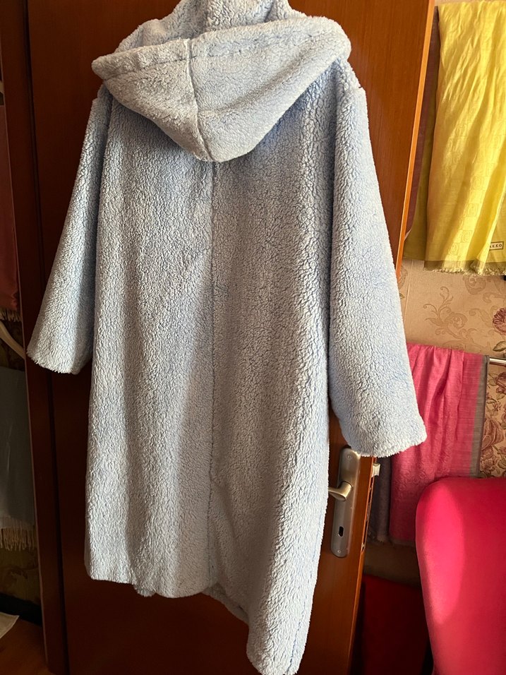 Mavi Midi Kadın Peluş Kaban - Görsel 4