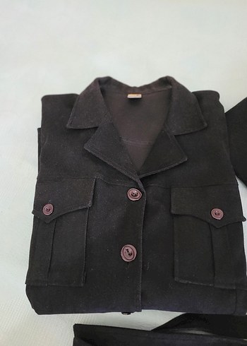 l Beden siyah Renk Siyah Süet kadin Kemerli ceket pantolon