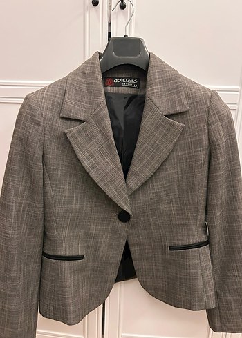 Adil Işık Düğmeli gri Kadın Blazer Ceket - Görsel 2