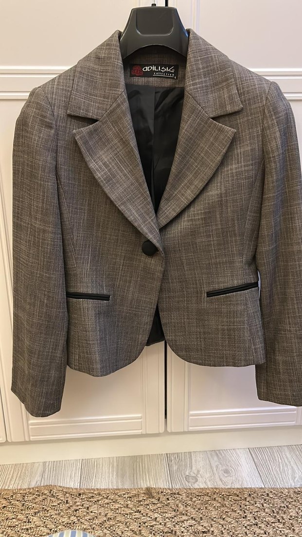 Adil Işık Düğmeli gri Kadın Blazer Ceket - Görsel 3