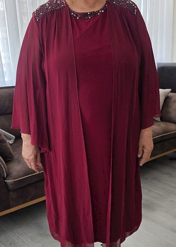 Büyük Beden Diğer Bordo Uzun Kollu Kadın Elbise