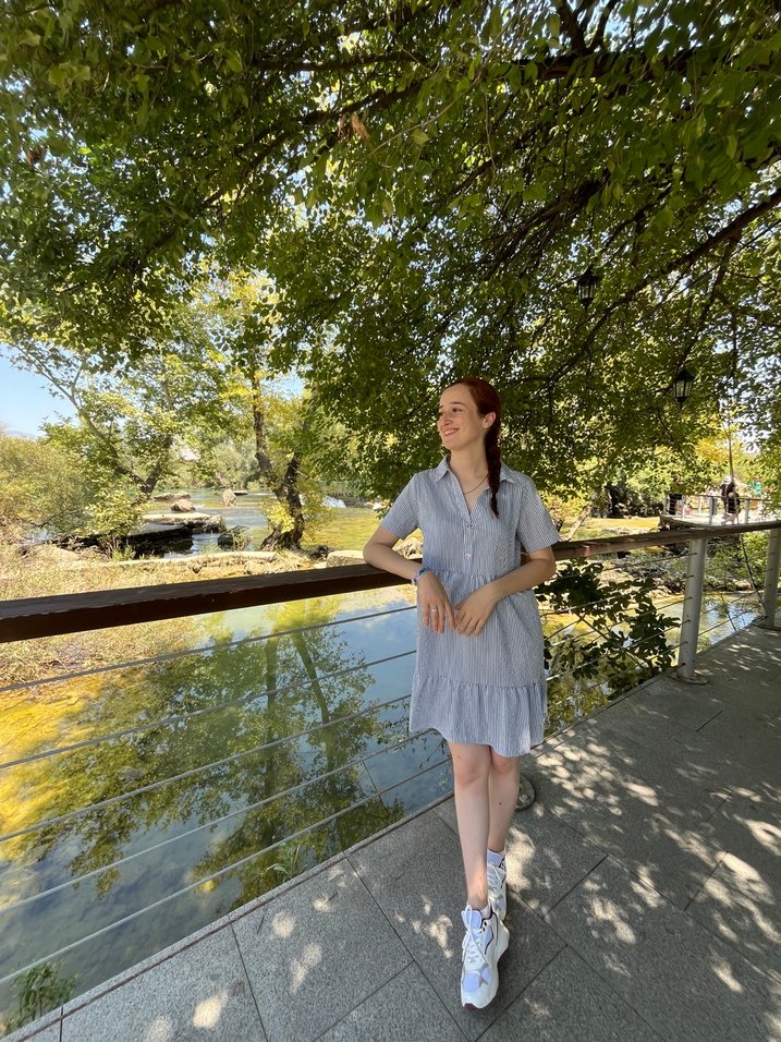 Mavi Batik Desenli Kot Midi Elbise - Görsel 2