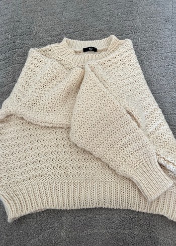 Beyaz Örgü Kadın Kazak - Görsel 2