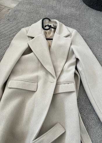 Düğmeli Bej Uzun Kadın Kaban - Görsel 2