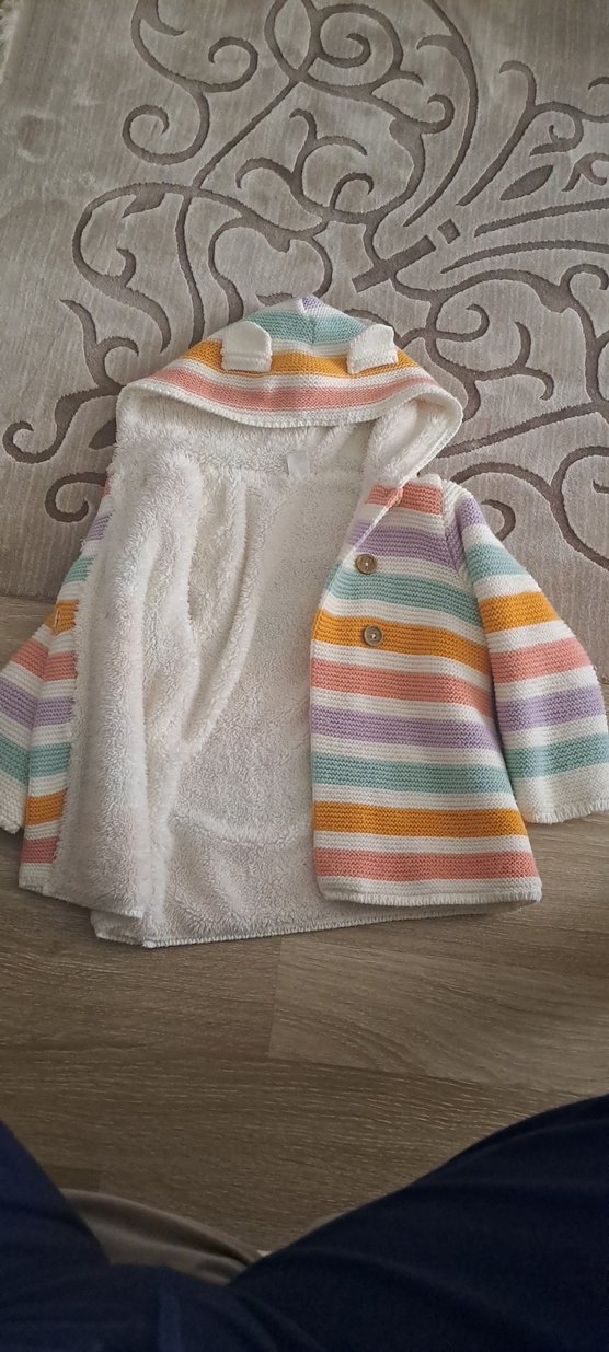 Kız Çocuk Çok Renkli Kapüşonlu Triko Hırka - Görsel 2