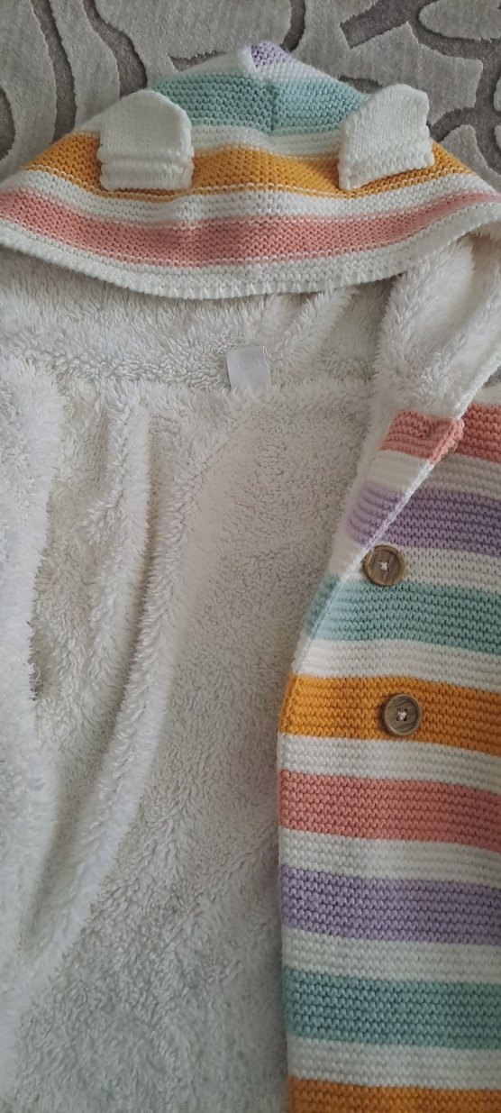 Kız Çocuk Çok Renkli Kapüşonlu Triko Hırka - Görsel 4