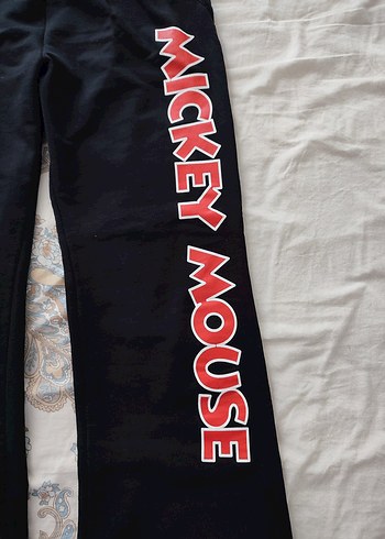 xl Beden Mickey Mouse Baskılı Siyah Kadın Eşofman yüksek bel