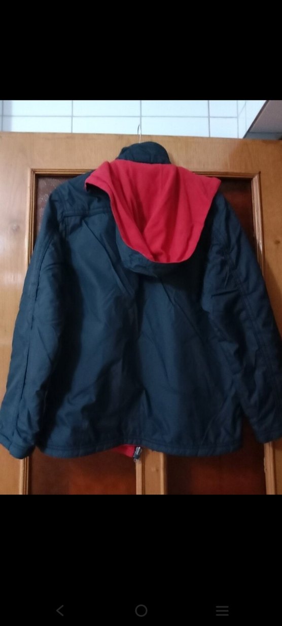 Fermuarlı, Yüksek Yakalı Kırmızı Siyah Erkek Mont - Görsel 2