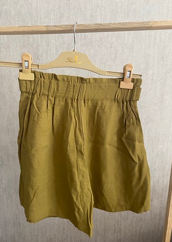 Diğer Kadın Keten Kuşaklı Yüksek Bel Mini Şort