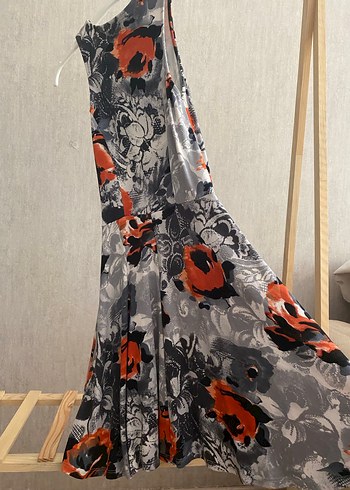 Desenli Gri Mini Fermuarlı elbise - Görsel 3