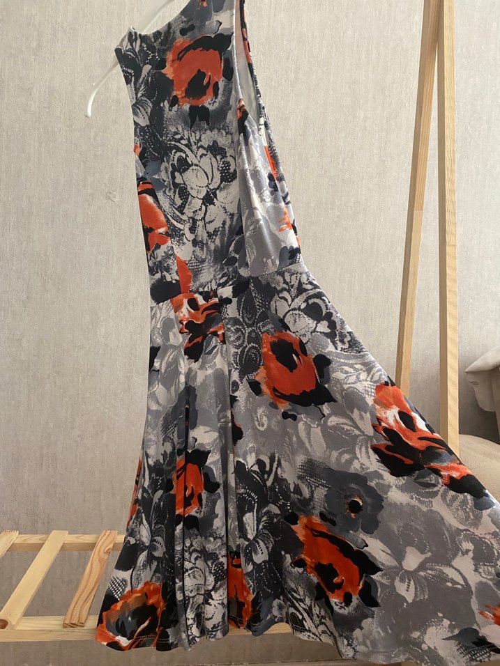 Desenli Gri Mini Fermuarlı elbise - Görsel 3