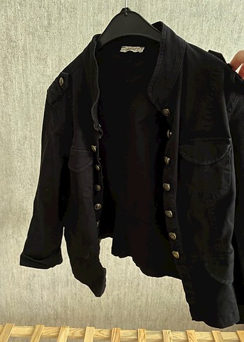Düğmeli Siyah Kadın Denim Ceket