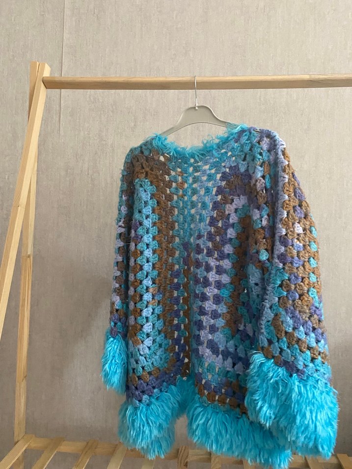 Uzun Kollu Bohem Örgü Hırka - Görsel 2