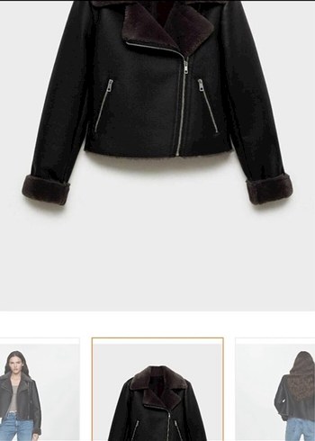 Kürklü Siyah Mini Deri Biker Ceket - Görsel 2