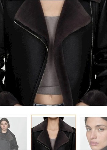 Kürklü Siyah Mini Deri Biker Ceket - Görsel 3