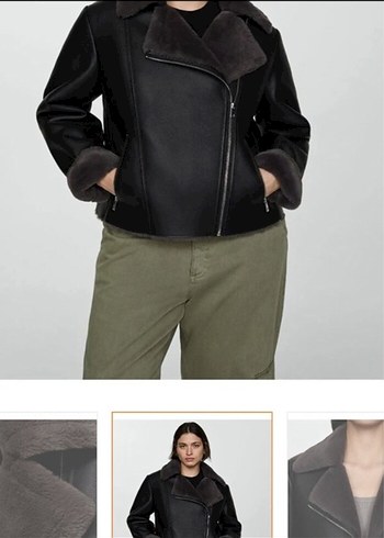 Kürklü Siyah Mini Deri Biker Ceket - Görsel 4