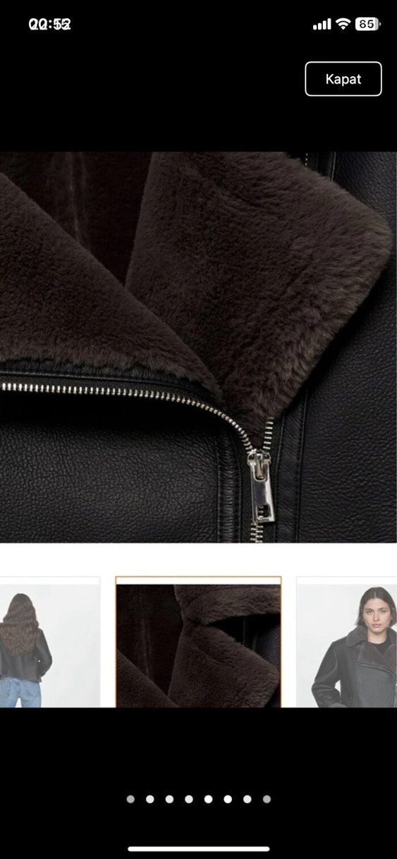 Kürklü Siyah Mini Deri Biker Ceket - Görsel 5