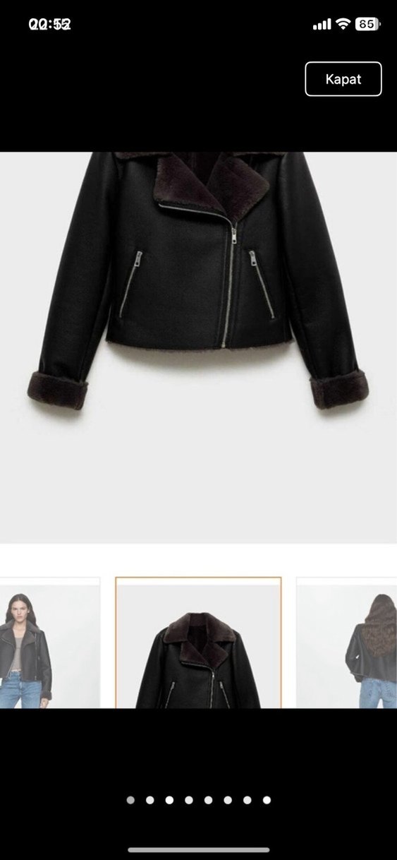 Kürklü Siyah Mini Deri Biker Ceket - Görsel 2