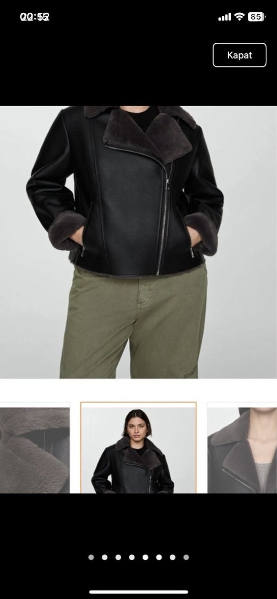 Kürklü Siyah Mini Deri Biker Ceket - Görsel 4