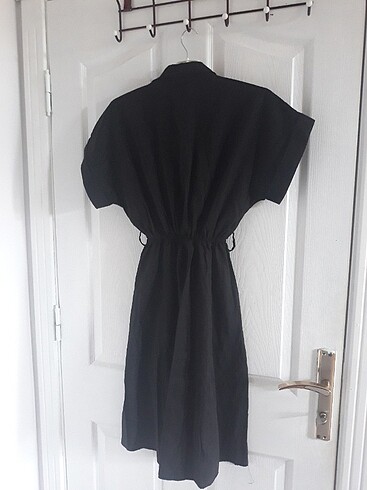 s Beden Düğme detaylı günlük siyah elbise 