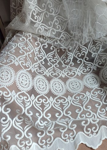 Beyaz İşlemeli Bohem Beyaz Tül Perde Kumaş - Görsel 5