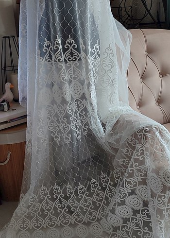 Beyaz İşlemeli Bohem Beyaz Tül Perde Kumaş - Görsel 4