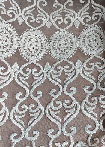 Beyaz İşlemeli Bohem Beyaz Tül Perde Kumaş - Görsel 6