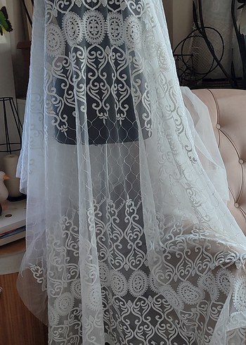 Beyaz İşlemeli Bohem Beyaz Tül Perde Kumaş - Görsel 3