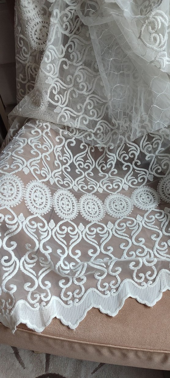 Beyaz İşlemeli Bohem Beyaz Tül Perde Kumaş - Görsel 5