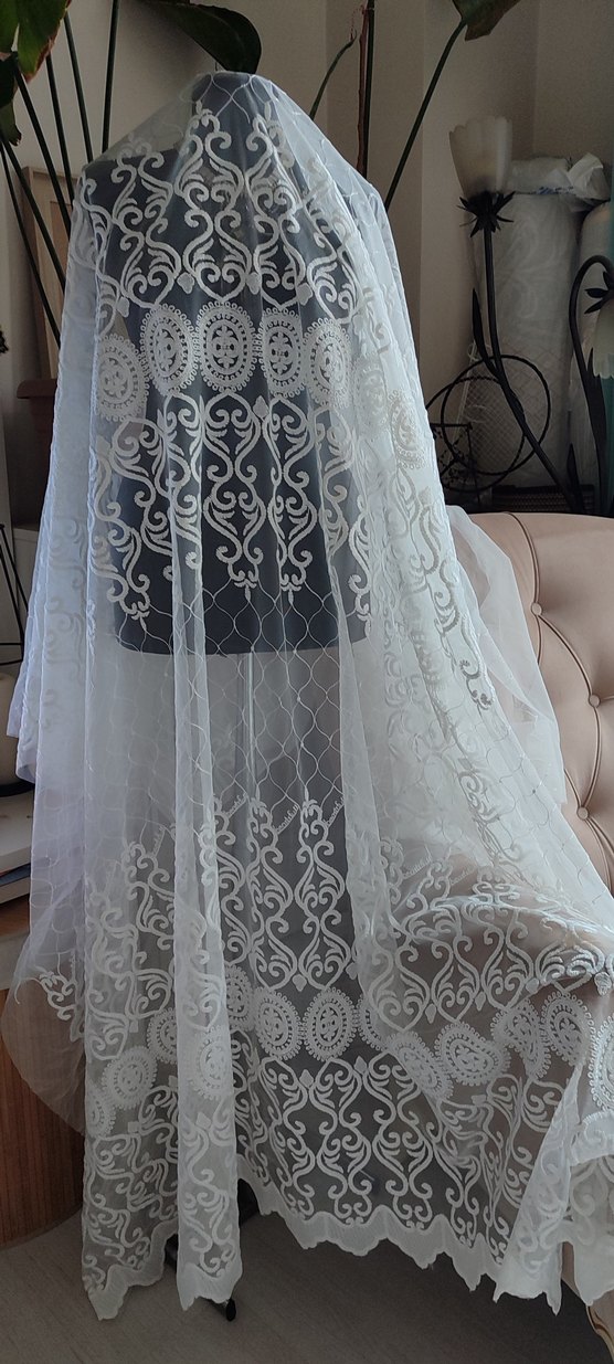 Beyaz İşlemeli Bohem Beyaz Tül Perde Kumaş - Görsel 2