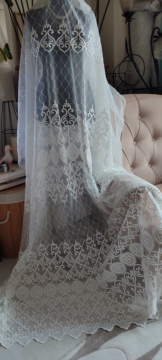 Beyaz İşlemeli Bohem Beyaz Tül Perde Kumaş - Görsel 4