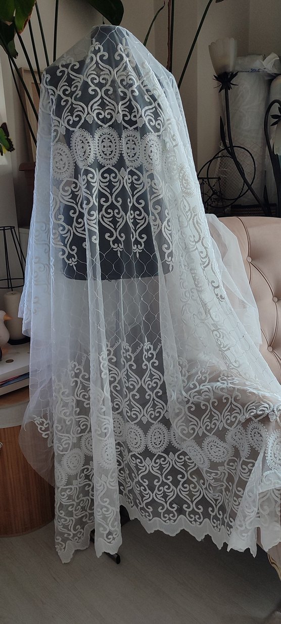 Beyaz İşlemeli Bohem Beyaz Tül Perde Kumaş - Görsel 3