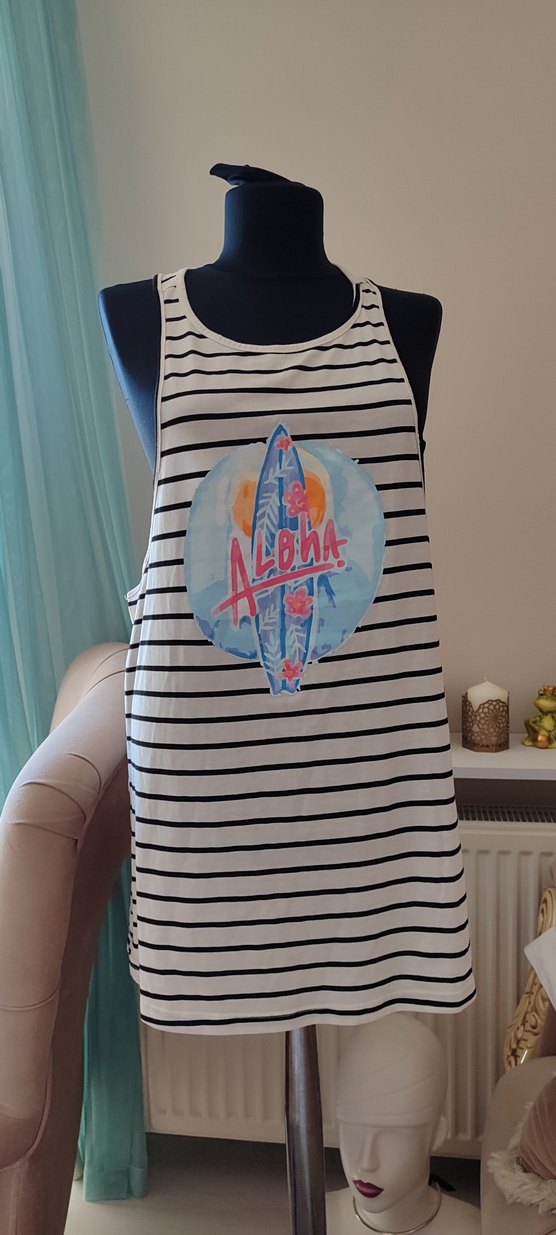 Beyaz Çizgili Baskılı plaj elbisesi - Görsel 2