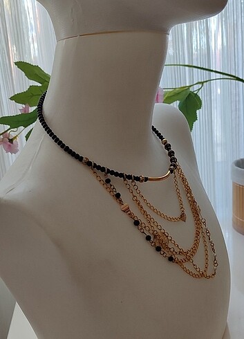 Tasarımcı Siyah kristal taşlı kolye