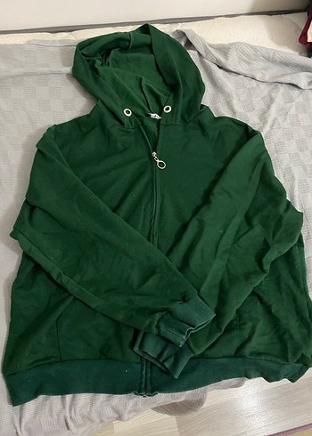 Yeşil Kapüşonlu Fermuarlı Sweatshirt