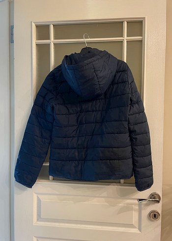 Kadın Mavi Kapüşonlu Kısa Kaban - Görsel 2