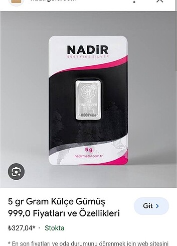 5 Gram Saf Gümüş Külçe 