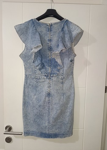 Kadın Mavi Denim Fırfırlı Midi Elbise - Görsel 5