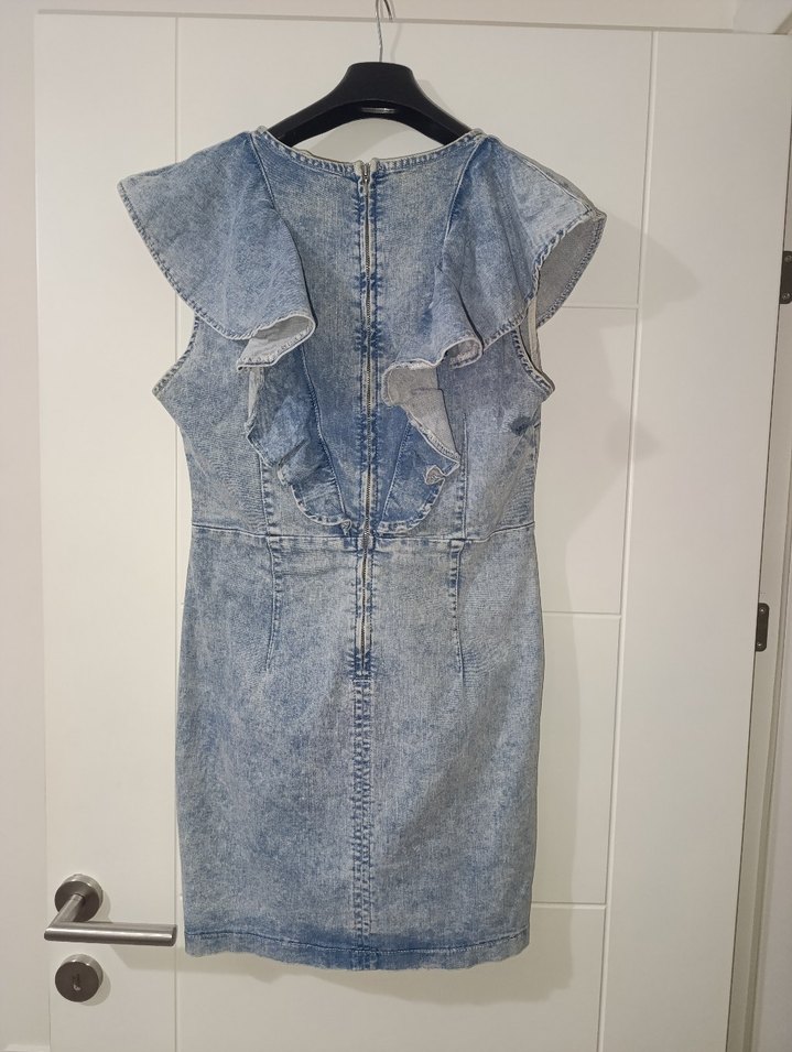 Kadın Mavi Denim Fırfırlı Midi Elbise - Görsel 5