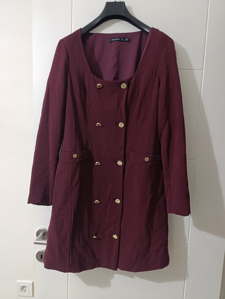 karen millen bordo elbise Gold düğmeli - Görsel 2