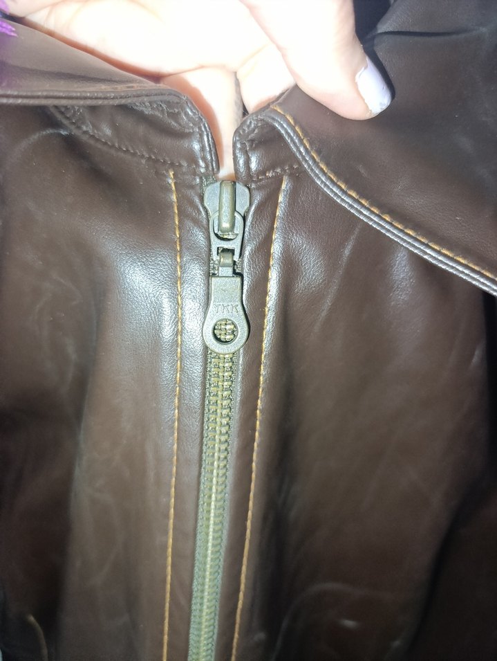 Kahverengi Deri Kadın Biker Ceket - Görsel 4